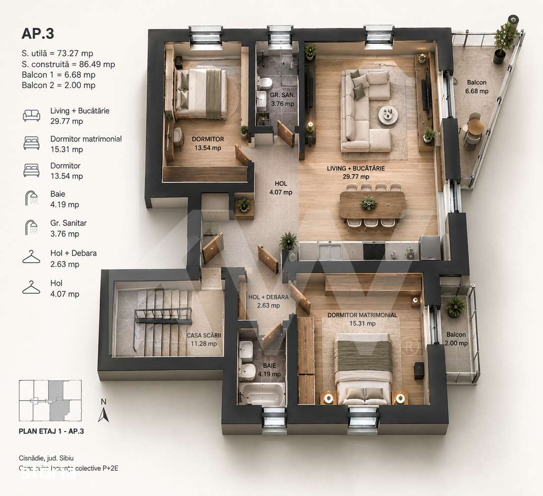 Apartament 3 camere 2 bai Premium Arhitectilor Sibiu — fotografia 3