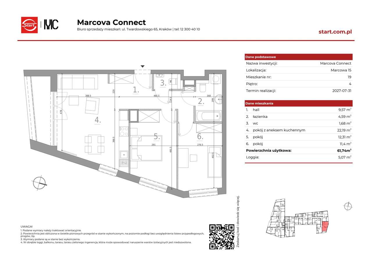 3-pokojowe mieszkanie 61m2 + loggia Bezpośrednio - Pełny obrazek: 2/19