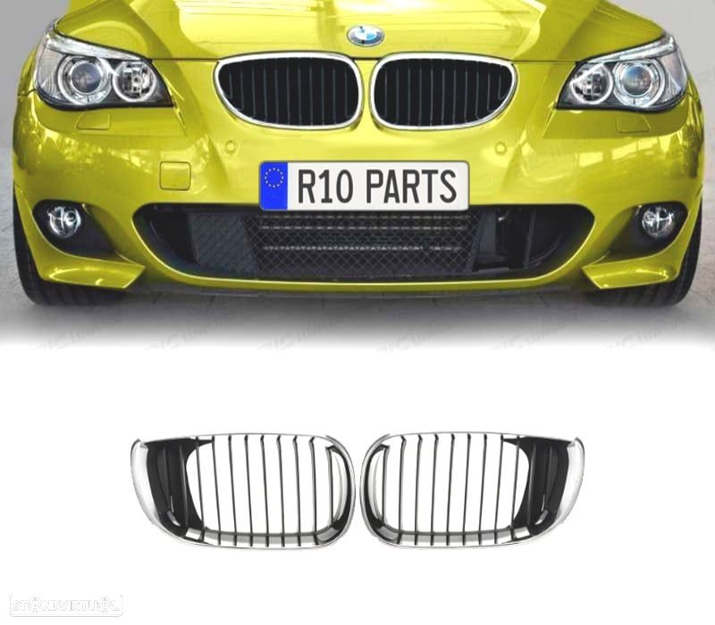 GRELHAS FRONTAIS BMW E60 E61 03-10 PRETO CROMADO - 1