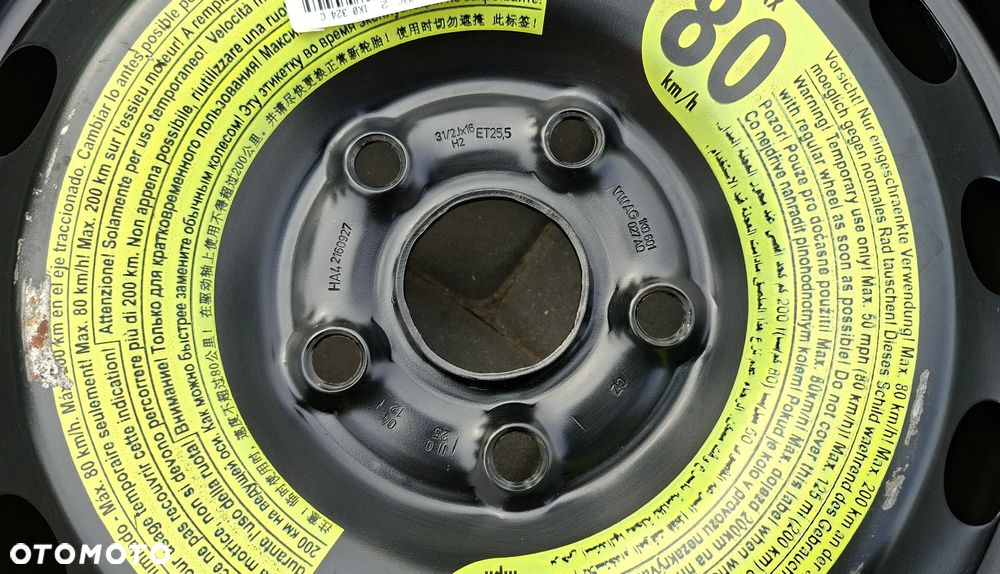 Koło Dojazdowe 16 Audi A3 8P VW Golf VI VII 5x112 ET 25.5 125/70 R16 1K0601027AQ - 2