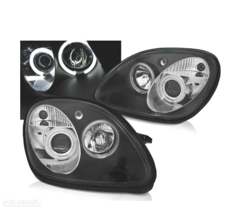 FARÓIS MERCEDES CLASSE SLK R170 96-04 ANGEL EYES CCFL FUNDO NEGRO - 1