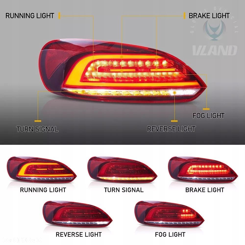 Lampy tyl ne kpl L+R Vland Full Led Tuning Red VW Scirocco 1k8 2008-2014 - 6