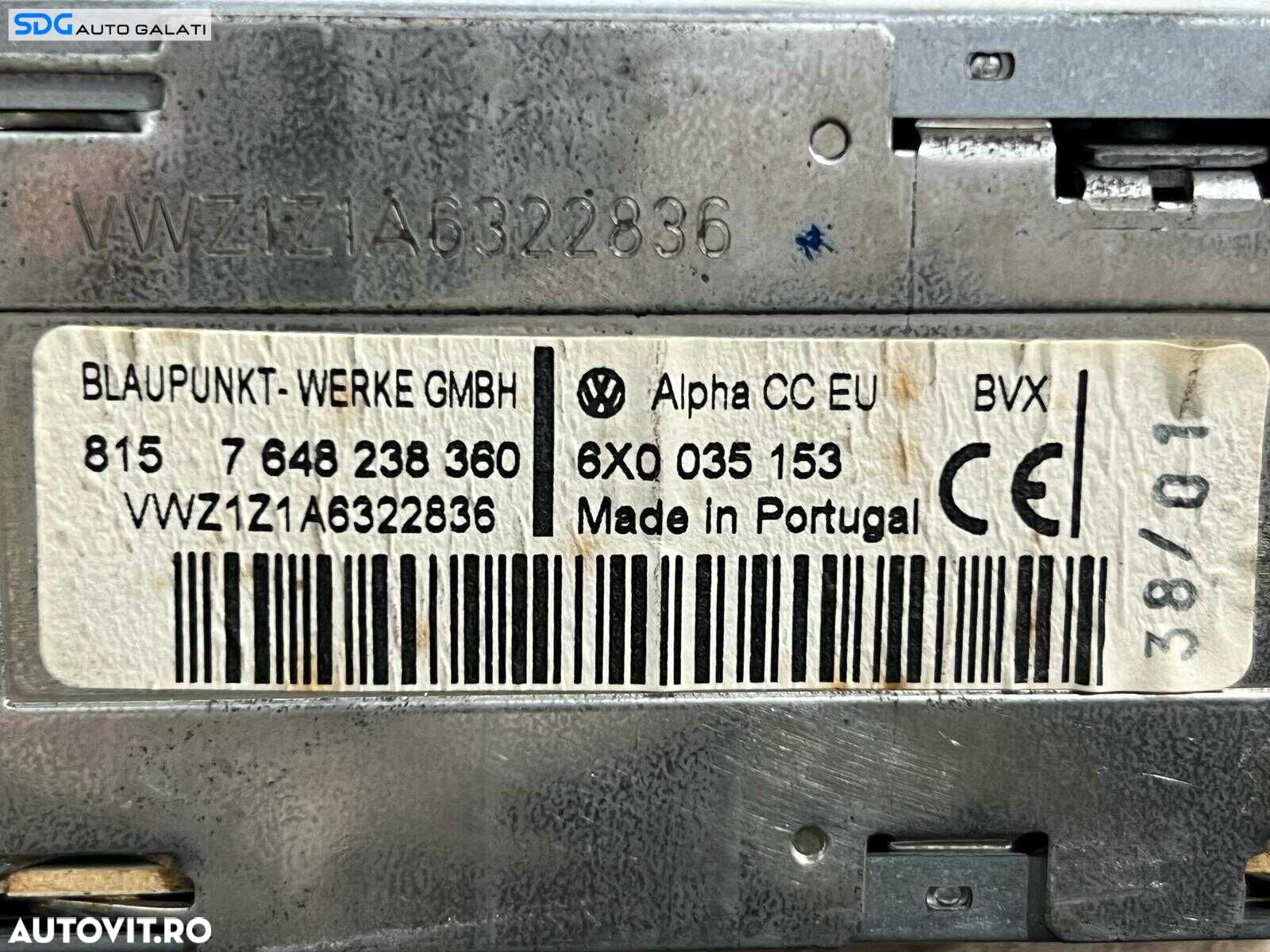 Unitate Radio cu Caseta Alpha Blaupunkt WERKE GMBH Volkswagen Polo 9N 2002 - 2005 Cod 6X0035153 7648238360 [LR0520] - 3