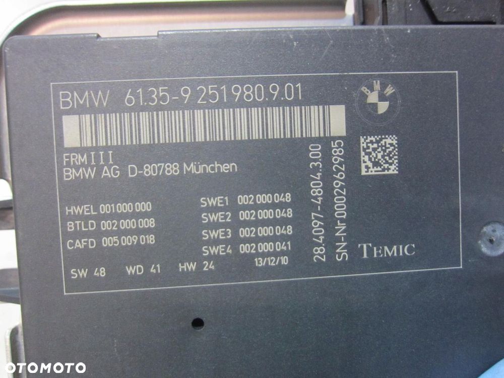 BMW X3 F25 F10 F06 MODUŁ STEROWNIK ŚWIATEŁ 9251980 FRM 6992947 61359251980 - 6