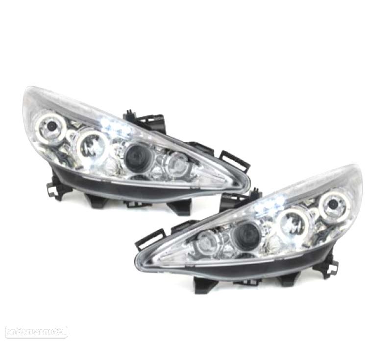 FARÓIS ANGEL EYES PEUGEOT 207 06-09 FUNDO CROMADO - 1