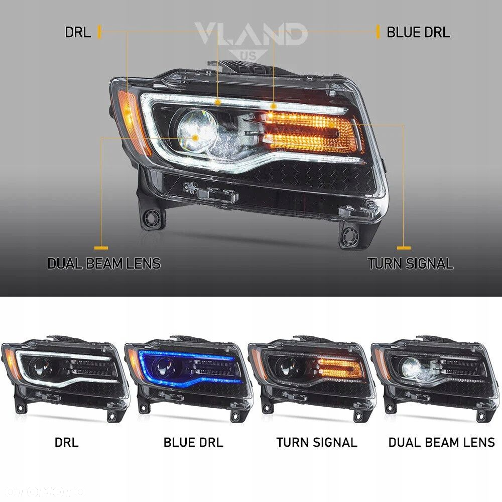 Reflektor Lampa kpl Vland Full Led Tuning Jeep Grand Cherokee WK2 2010-2013 - 6