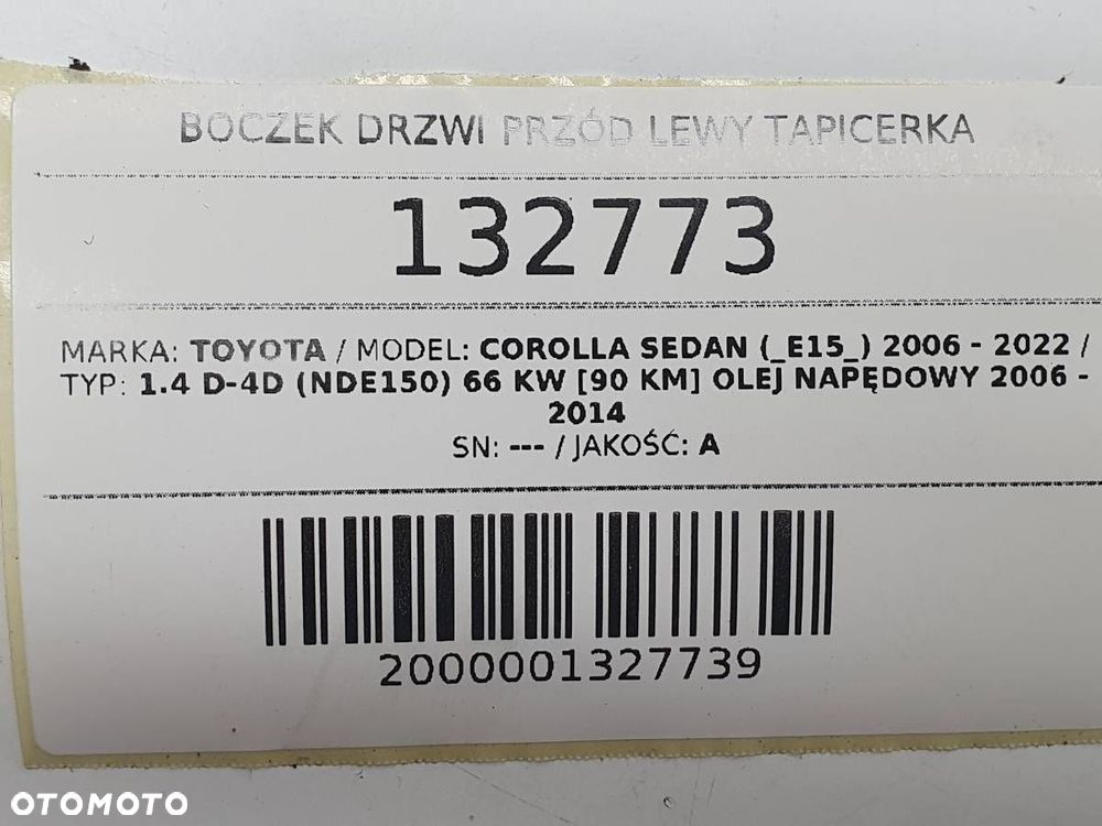 BOCZEK DRZWI PRZÓD LEWY TAPICERKA COROLLA E15 2008 EUROPA - 8