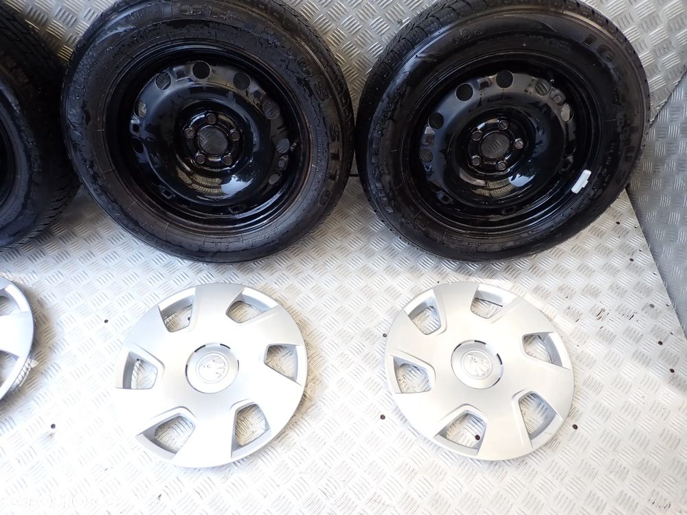 KOŁA FELGI STALOWE SKODA Z KOŁPAKAMI 6JX15  ET 38  5X100  6R0601027R/AE  Z OPONAMI  ZIMA TRISTAR  185/65/15 - 3