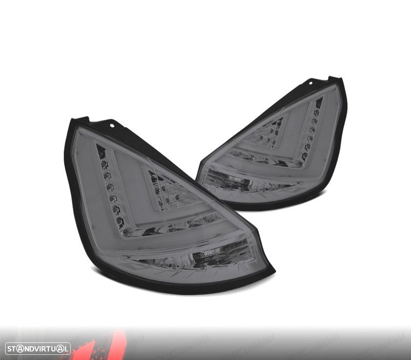 FARÓIS FORD FIESTA MK7 12-17 COM BARRA DE LUZ FUNDO CROMADO FUMÊ - 1