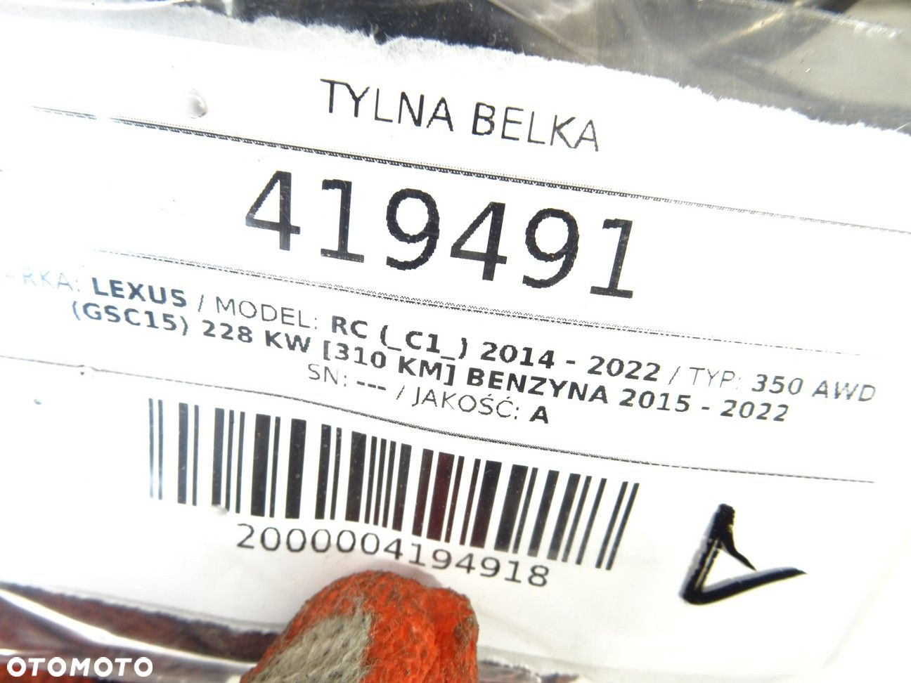 TYLNA BELKA - 2200.00 PLN - LEXUS RC (_C1_) 2014 - 2022 350 AWD (GSC15) 228 kW [310 KM] benzyna 2015 - 8
