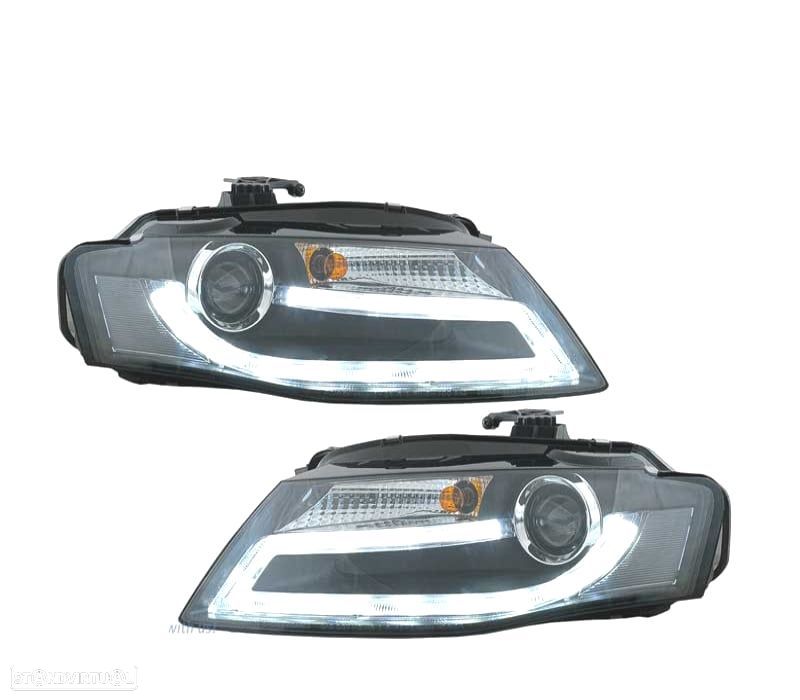FARÓIS FRONTAIS AUDI A4 B8 07-11 LUZ DIURNA LED DRL FUNDO PRETO - 2