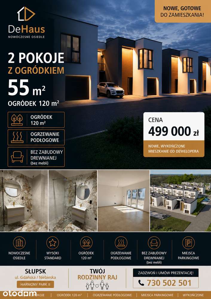 Nowe Wykończone Mieszkanie 2 pokoje z ogródkiem 120m2, Słupsk