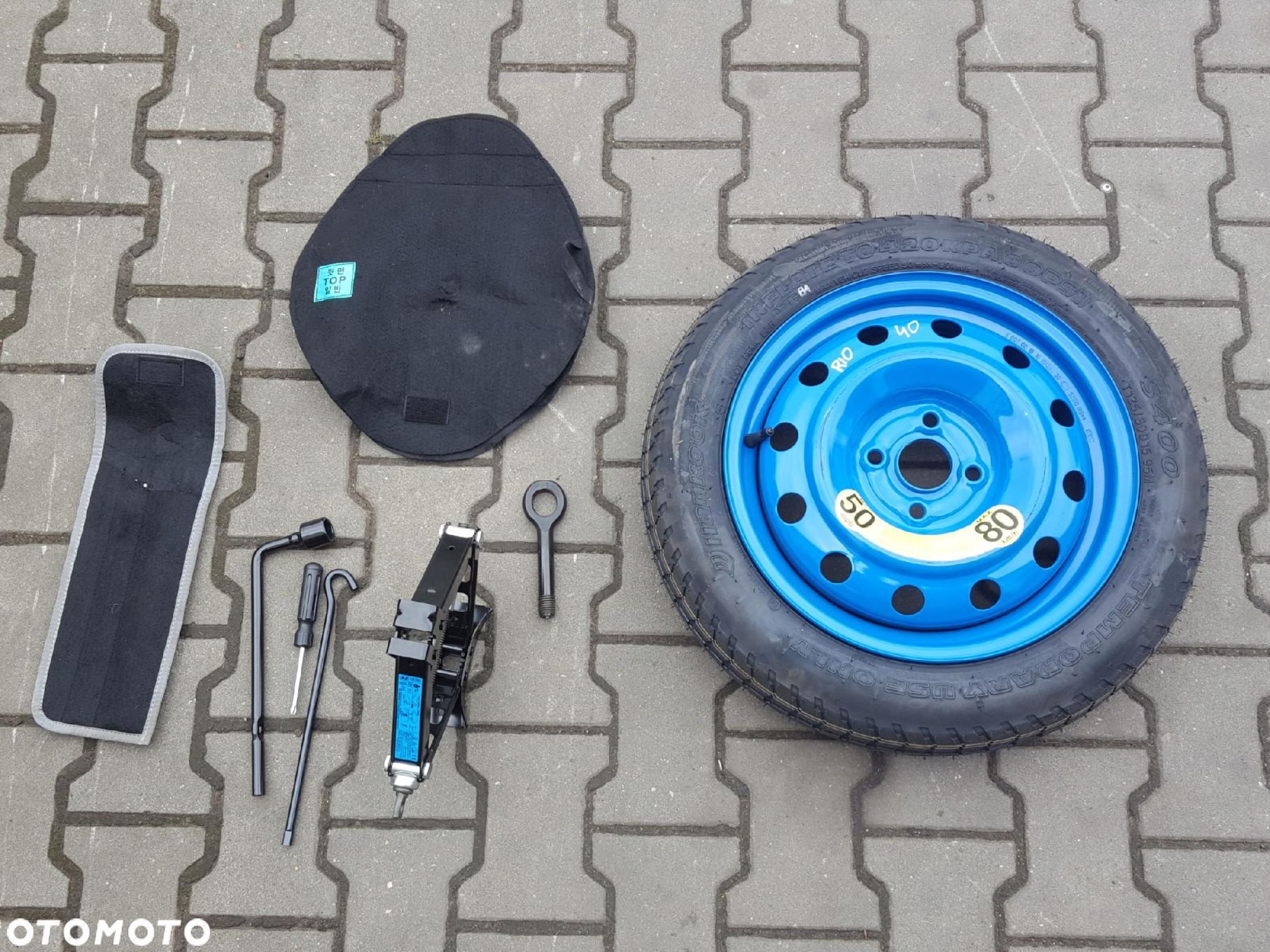 KIA RIO 3 III 11-17r KOŁO DOJAZDOWE 15 4X100 LEWAREK KLUCZ - 1