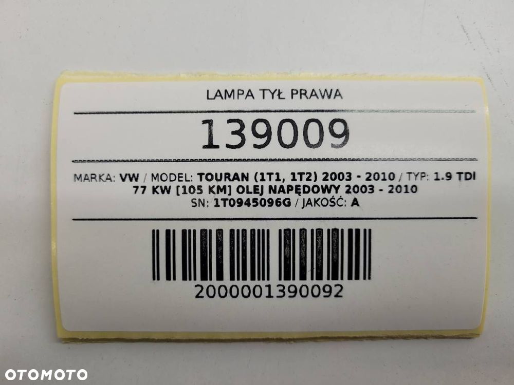LAMPA TYŁ PRAWA VW TOURAN I 1T0945096G ORYGINAŁ - 11