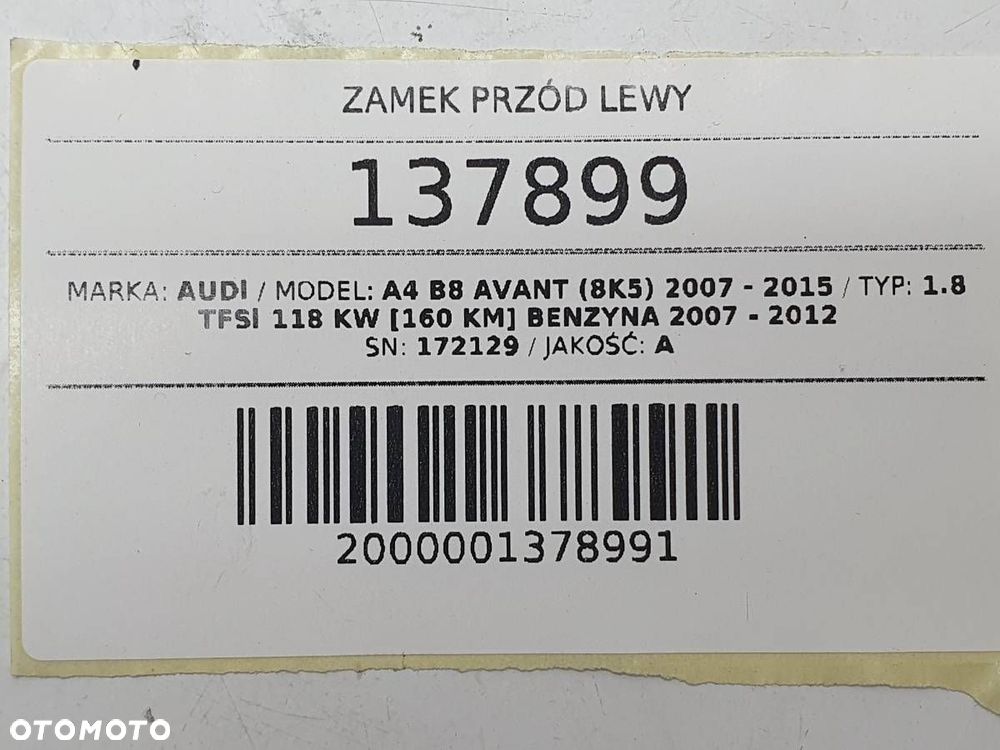 ZAMEK PRZÓD PRZEDNI LEWY AUDI A4 B8 EU 2008 EUROPA - 6