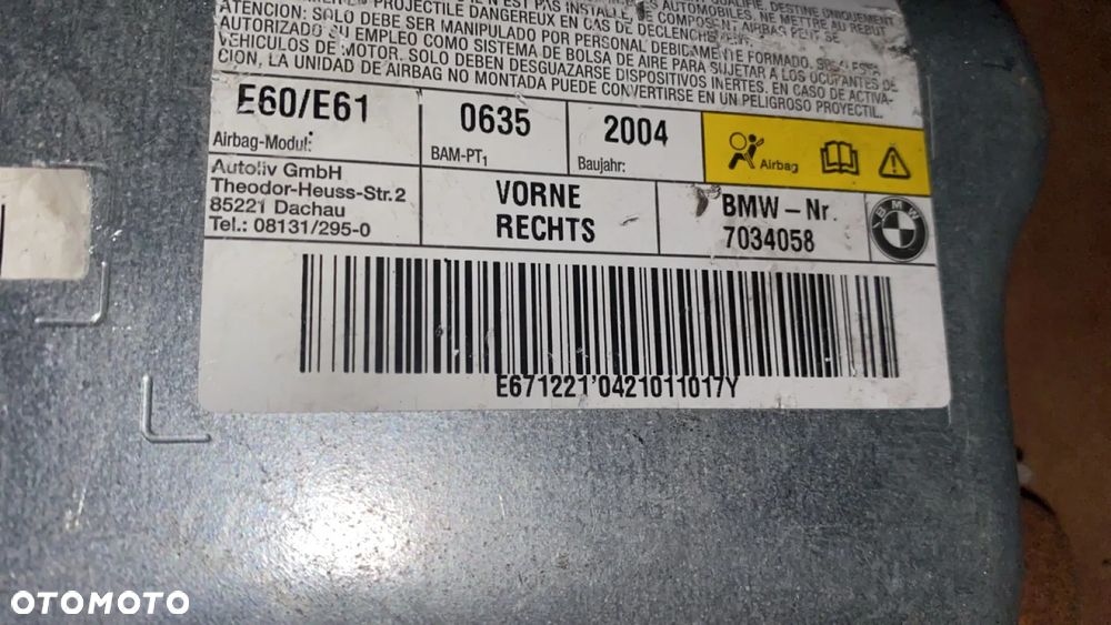 PODUSZKA POWIETRZNA DRZWI PRAWY PRZÓD BMW E60 E61 7034058 - 3