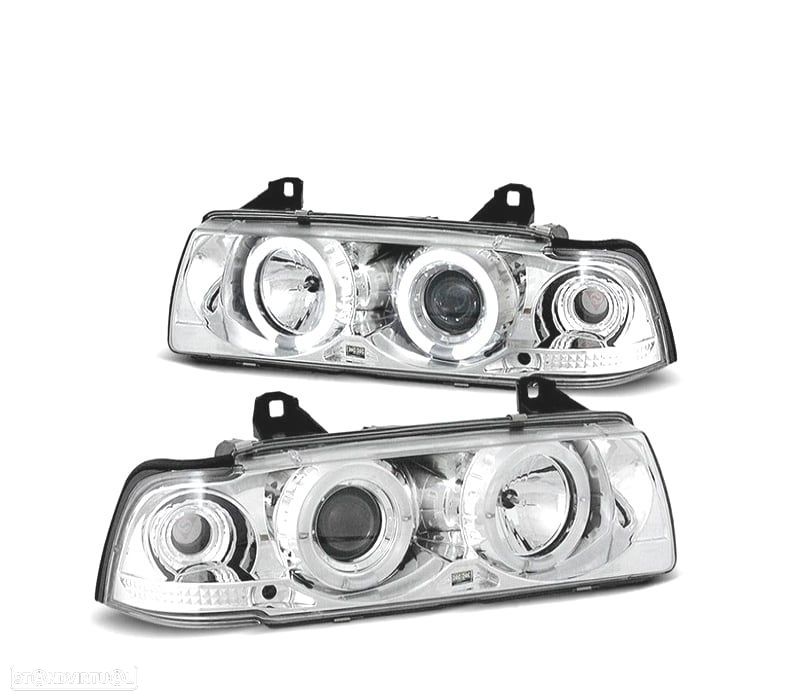FARÓIS BMW E36 90-99 OLHOS DE ANJO FUNDO CROMADO - 1