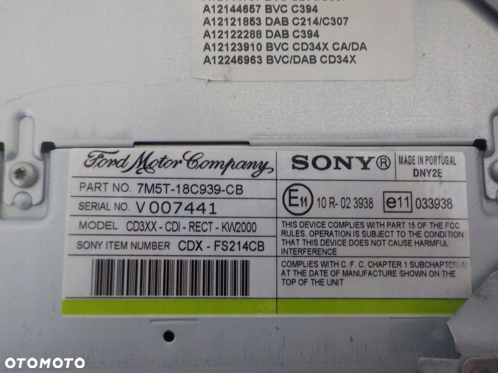 FORD FOCUS II RADIO FABRYCZNE SONY MP3 KOD 7M5T-18C939-CB - 2