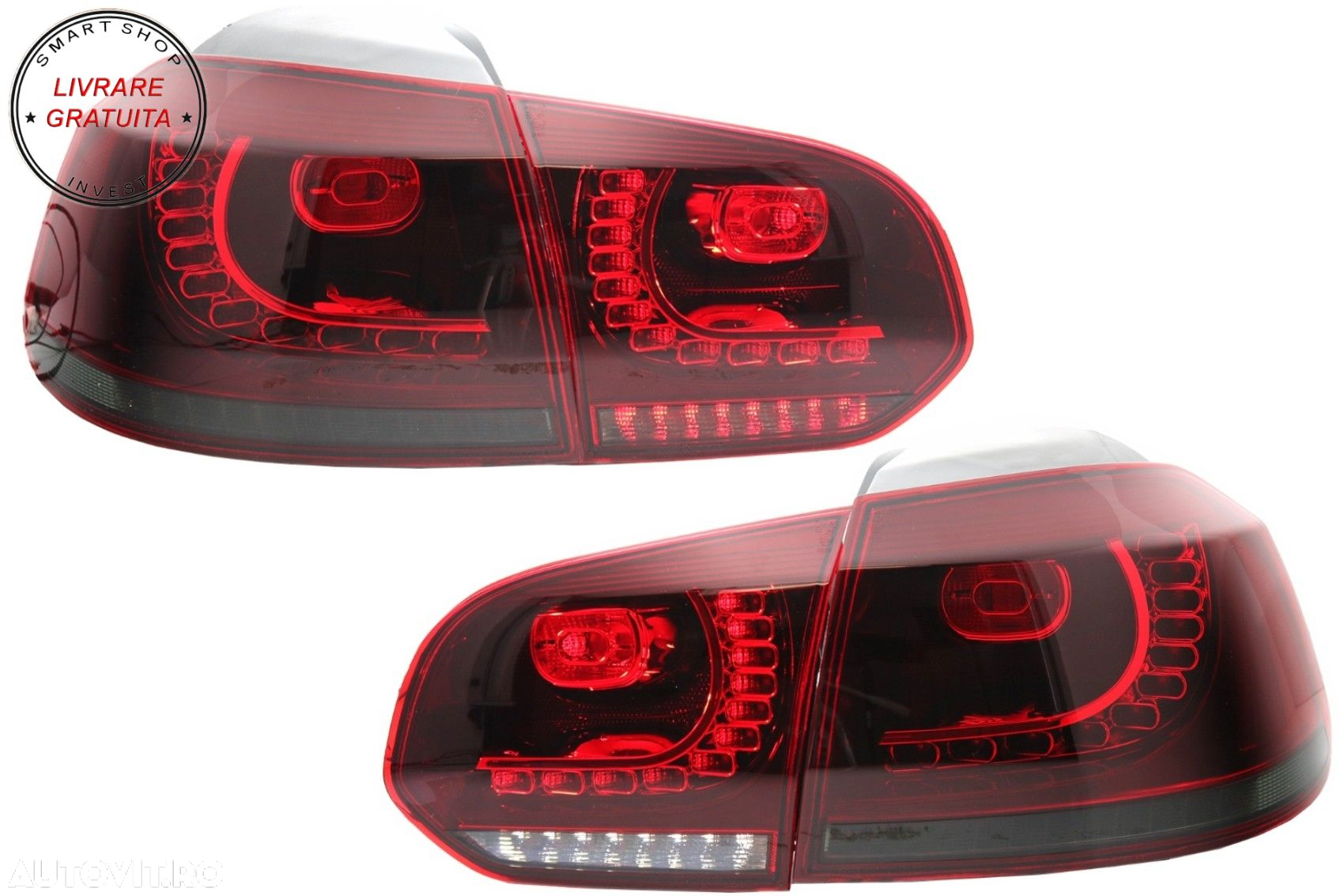 Stopuri Full LED VW Golf 6 VI (2008-2013) R20 Design Rosu Fumuriu cu Semnal Dinami- livrare gratuita - 9