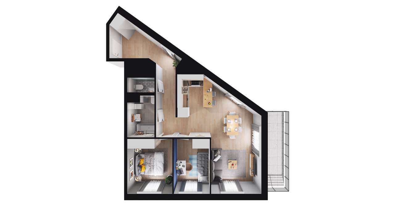 3-pokojowe mieszkanie 64m2 + balkon Bezpośrednio - Pełny obrazek: 3/12