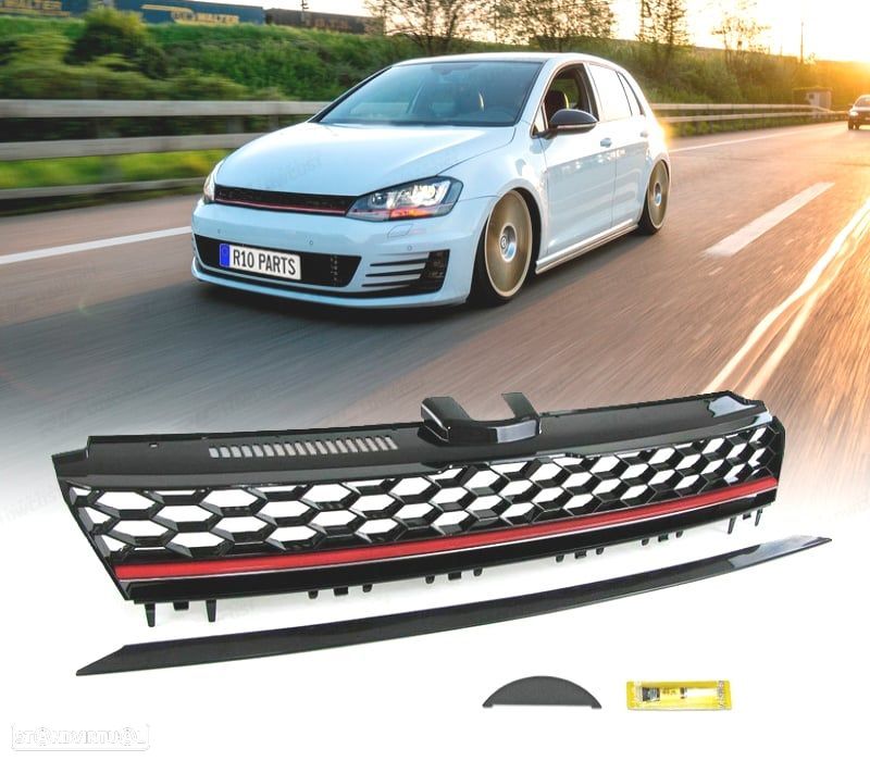 GRELHA FRONTAL VOLKSWAGEN VW GOLF 7 MK VII 12-17 LOOK R FRISO VERMELHO - 1