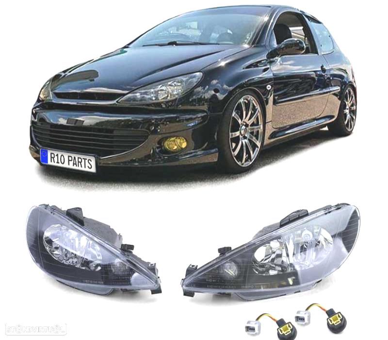 FARÓIS PEUGEOT 206 98-06 FUNDO PRETO H4 OEM - 1