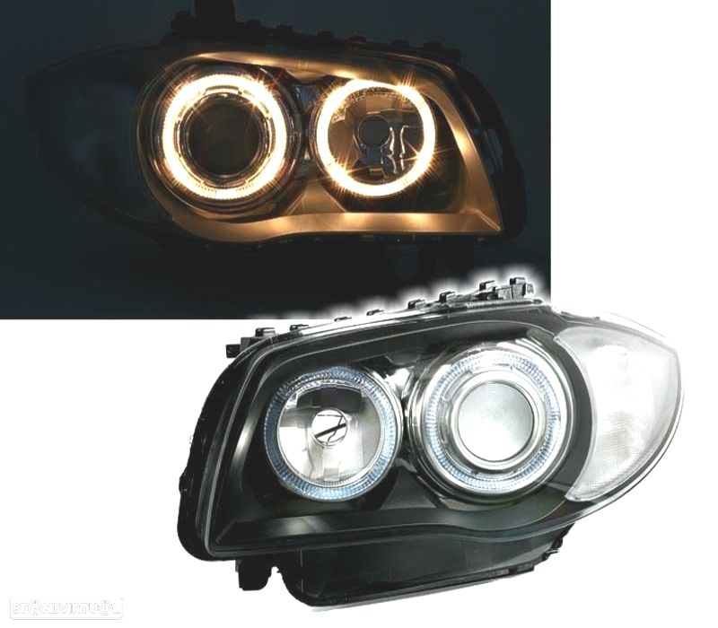 FARÓIS BMW SERIE 1 E87 E82 E88 04-11ANGEL EYES FUNDO PRETO - 4