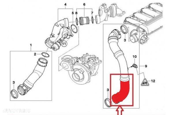 Furtun intercooler Bmw Seria 5 E60/E61, 2003-2010 Motor 530d 3,0d, OE: 11617799400-1, - 3