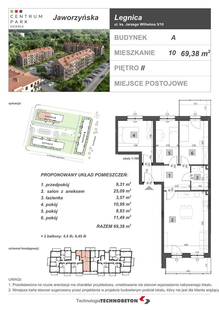 Mieszkanie na sprzedaż, 4 pokoje, 69 m², Legnica