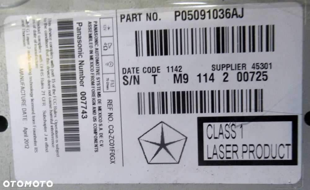 FIAT FREEMONT RADIO RADIOODTWARZACZ NAWIGACJA P05091036AJ JOURNEY - 3