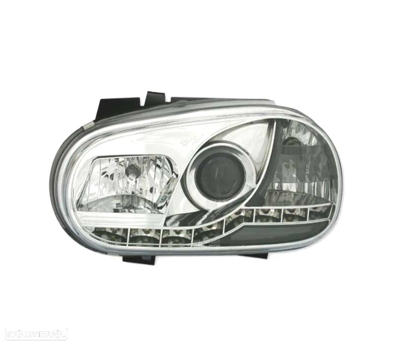 FARÓIS FERNTE LUZ DIURNA LED GOLF IV 4 FUNDO CROMADO - 3