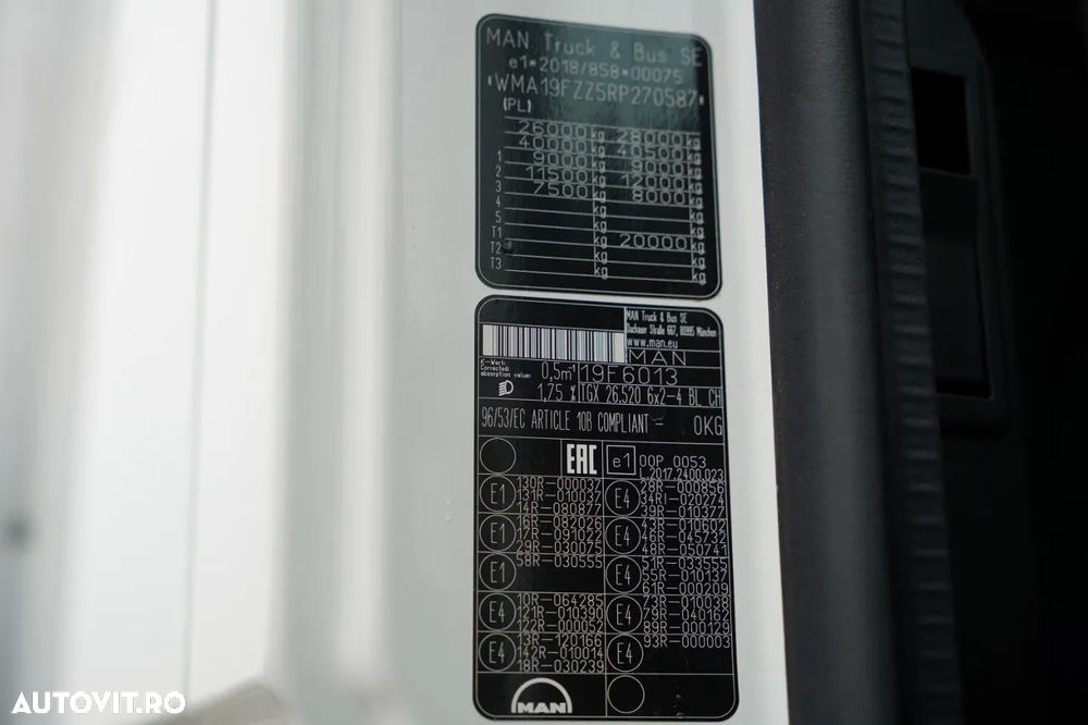 MAN TGX 26.520 / 6x2 / 9.3 M CORTINĂ / ACOPERIȘ RIDICABIL / AXĂ RIDICABILĂ / DIRECȚIE / NOU - 39