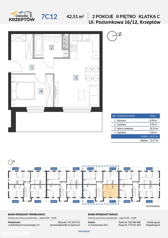 42,51m² +STRYCH 26m² +BALKON 11,77 m² ! +M.PARKING.-pod Wrocławiem+las