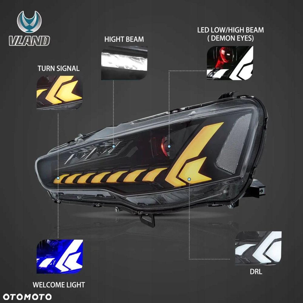 Reflektory Lampy kpl Vland Full LED Tuning Black Mitsubishi Lancer VIII 8 - 9