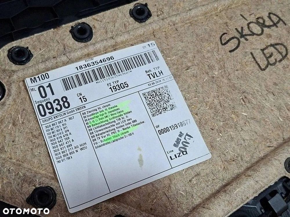 VW PASSAT B8 2019 Kombi Boczek drzwi tylnych prawy skóra LED 3G5867211 - 13