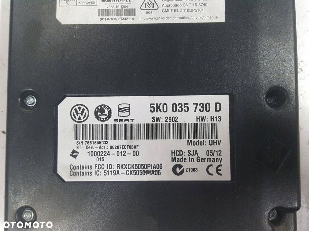VW PASSAT B7 10-14r GOLF 6 VI MODUŁ STEROWNIK BLUETOOTH 5K0035730D - 2