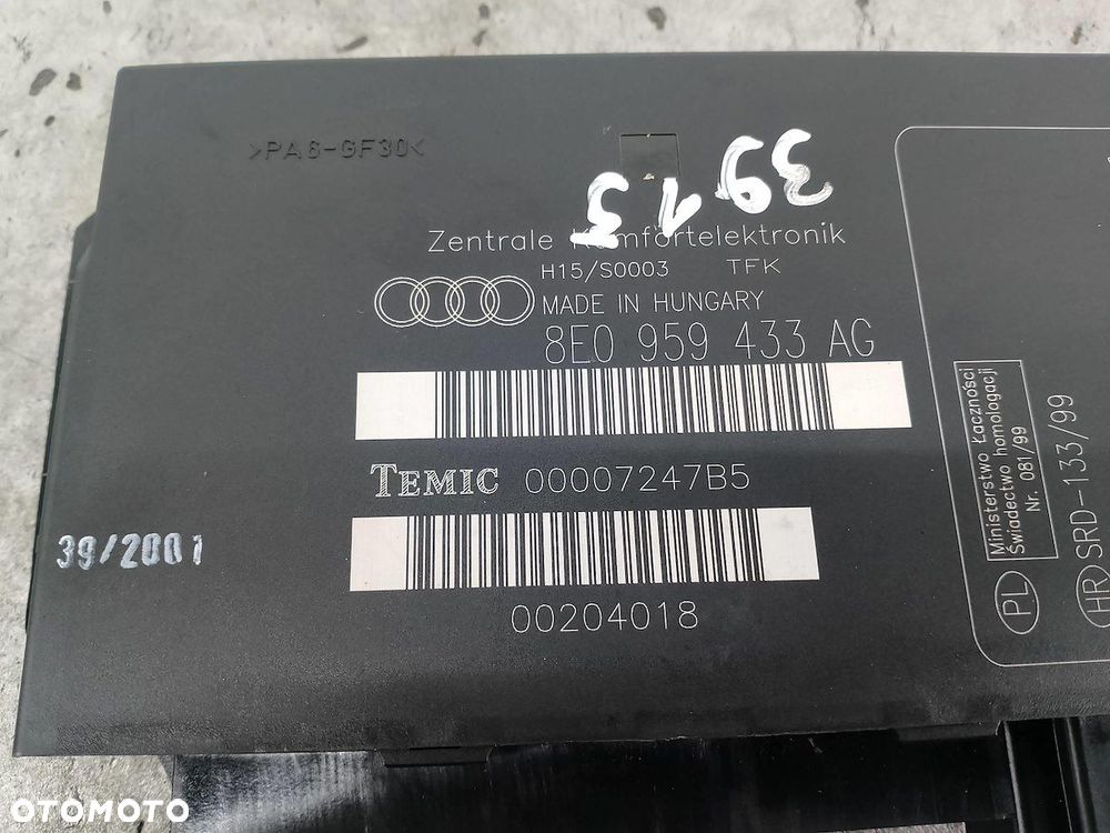MODUŁ KOMFORTU AUDI A4 B6 8E0959433AG 00007247B5  TEMIC 2.0 20V - 4