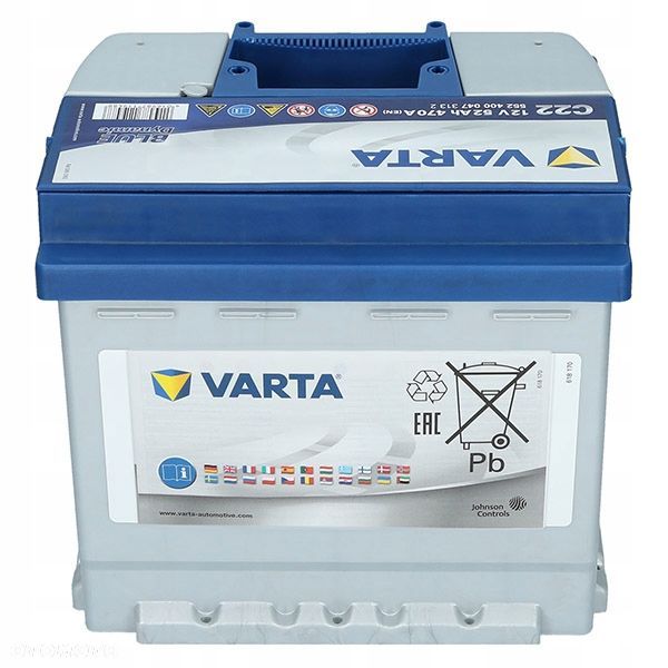Akumulator Varta C22 12V 52Ah 470A Blue Dynamic P - 12,4 kg - 6