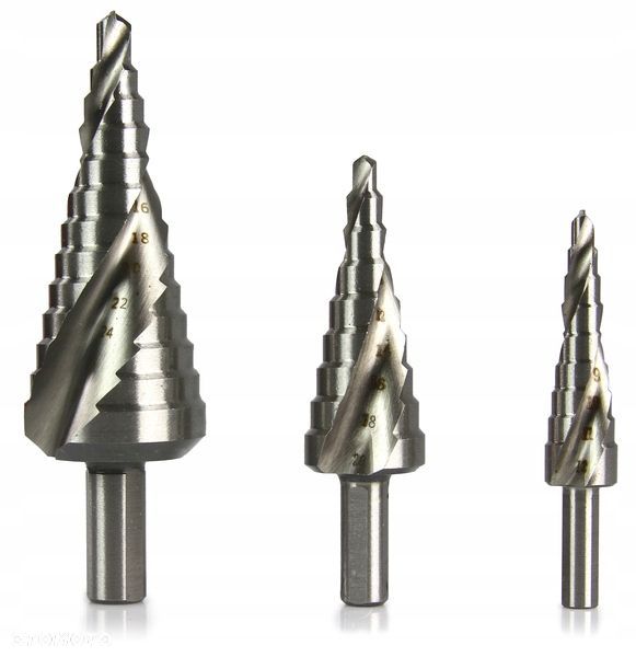 WIERTŁA STOPNIOWE 3 SZTUKI 6-30 mm STOŻEK SPIRALA - 3