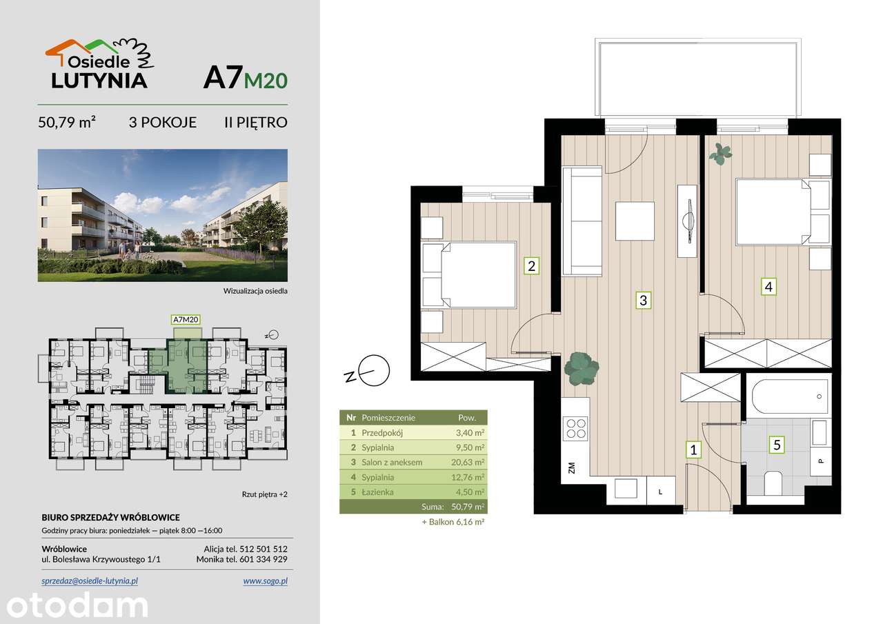 Kup, wykończ i rządź! 50,79 m² z balkonem 6,16 m², 3 pokoje