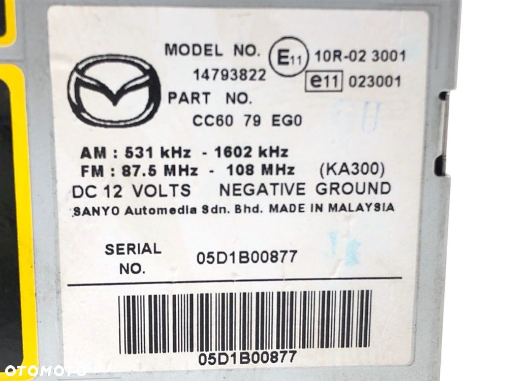 RADIO  MAZDA 5 (CR19) 2005 - 2010 1.8 (CR19) 85 kW [116 KM] benzyna 2005 - 2010 CC6079EG0 - 7