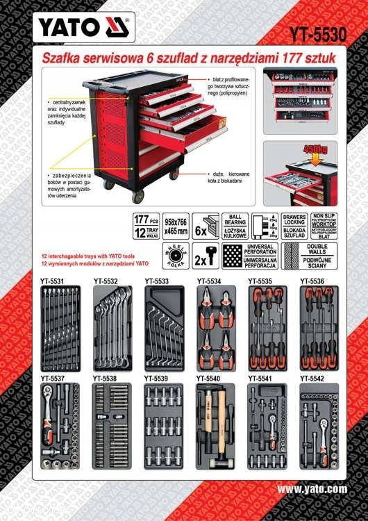 YATO SZAFKA SERWISOWA NARZĘDZIOWA WÓZEK WARSZTATOWY YT-5530 177 ELEMENTÓW - 8