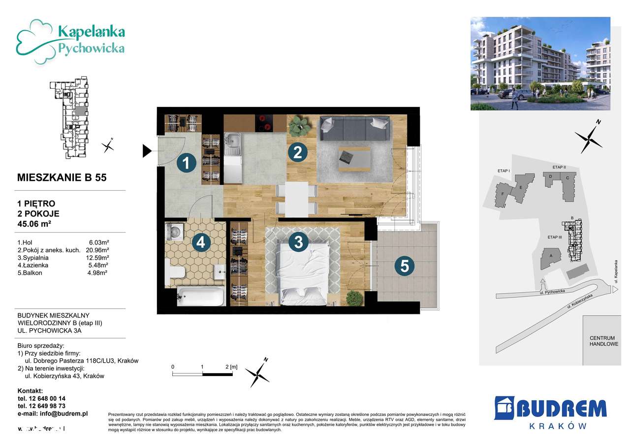 2-pokojowe mieszkanie 44m2 + balkon - Pełny obrazek: 2/24