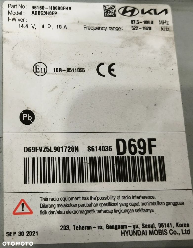 KIA STONIC I 22r RADIO NAWIGACJA NAVI 96160-H0690FHV - 3