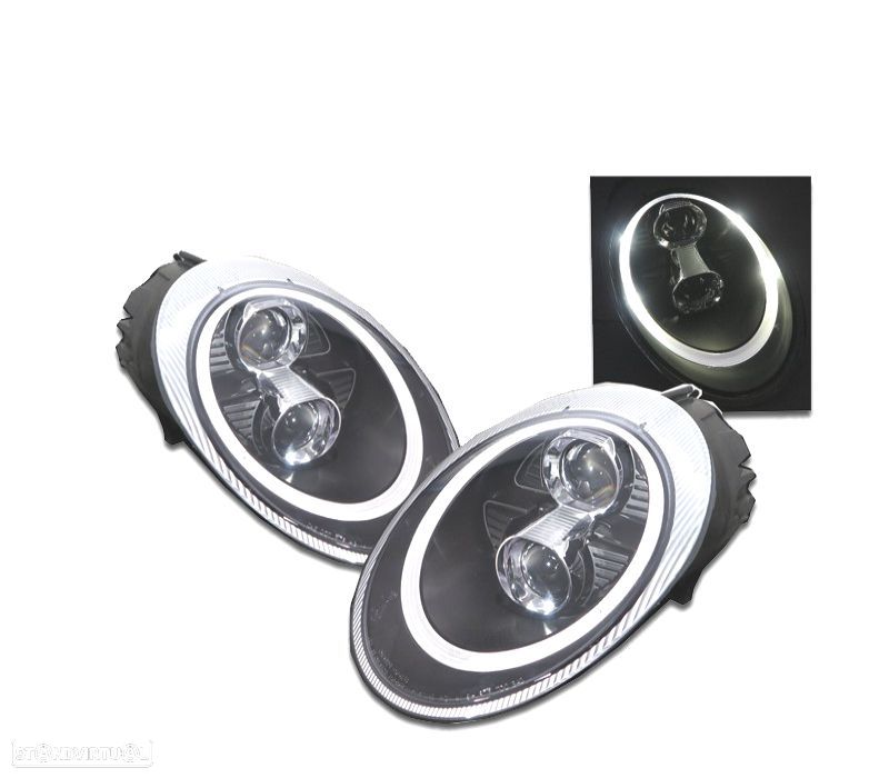 FAROIS FRONTAIS PARA PORSCHE CARRERA 997 04-09 OLHOS DE ANGEL FUNDO PRETO - 1