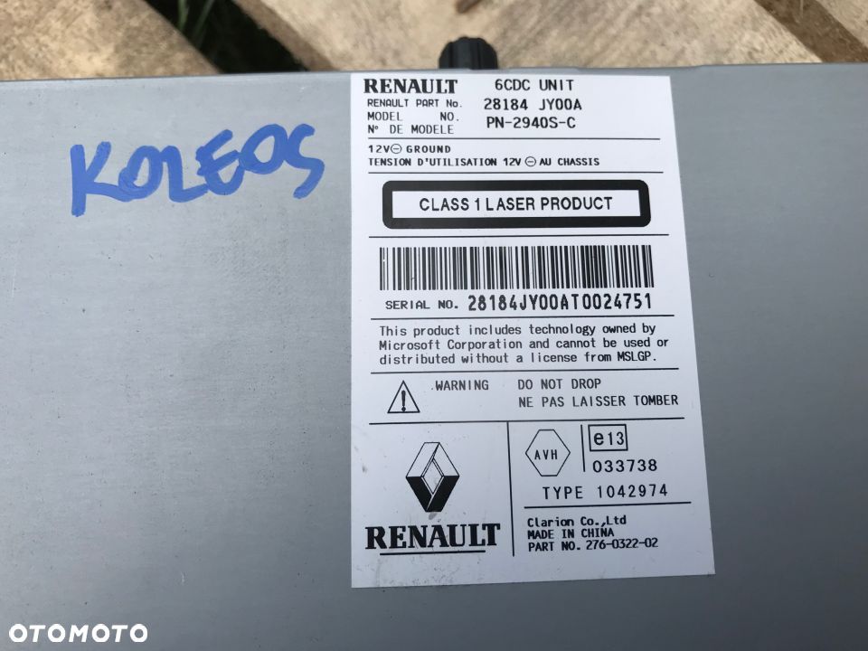 RENAULT KOLEOS I RADIO CD ZMIENIARKA 28184-JY00A - 2