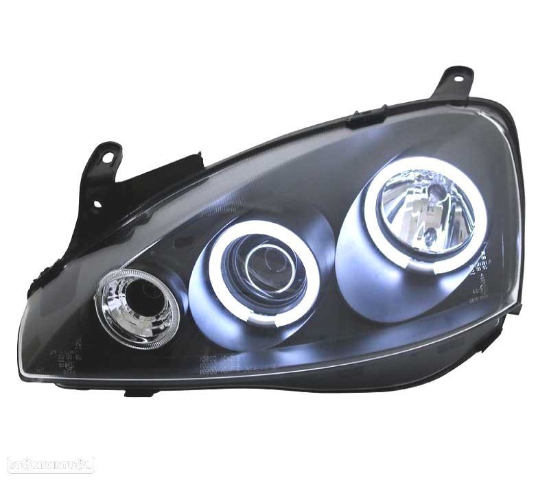 FARÓIS ANGEL EYES CCFL OPEL CORSA C 00-06 FUNDO PRETO - 3