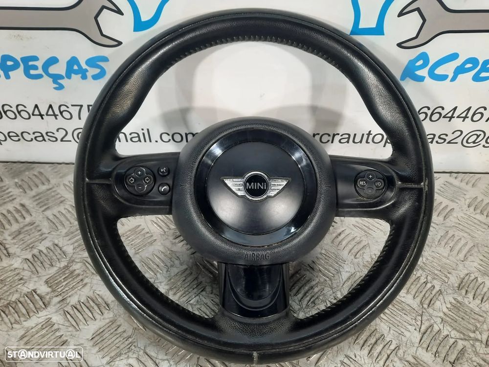 VOLANTE GUIADOR COMPLETO MINI COOPER R56 R57 CABRIO R60 LCI PELE MULTIFUNÇÕES AIRBAG PRETO PIANO ORIGINAL - 1