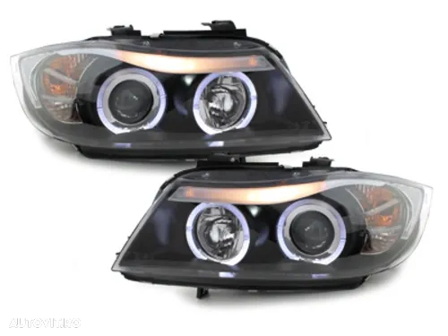 Faruri BMW Seria 3 E90 E91 (03.2005-08.2008) Angel Eyes Negru 1