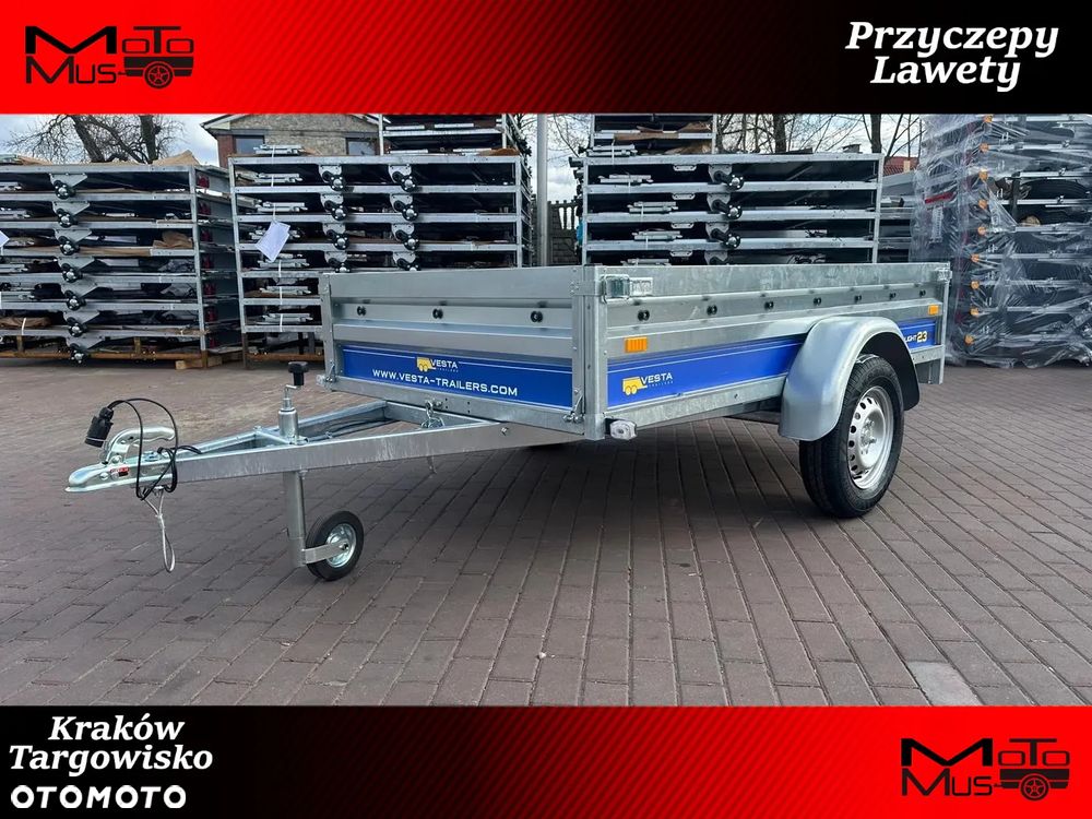 Inny Przyczepa VESTA LIGHT 23 232x131x37 cm WYSOKIE BURTY spawana rama Kraków MOTOMUS